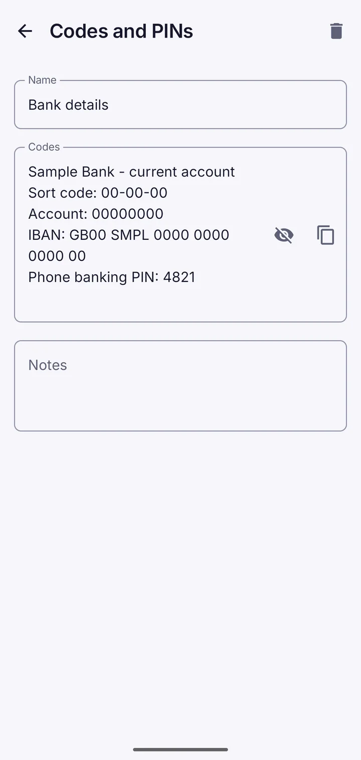 Vault This showing banking details
