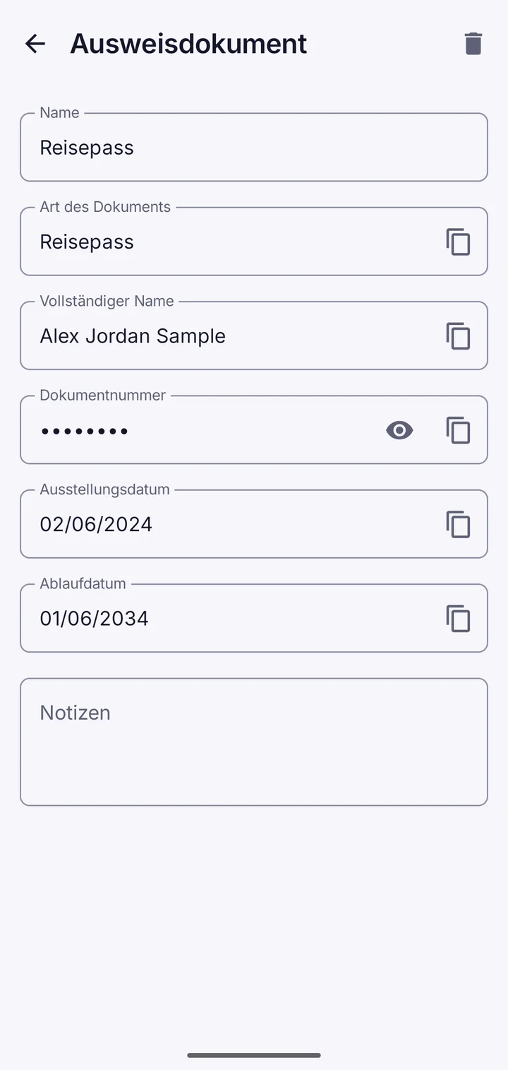 Passdaten im Tresor gespeichert