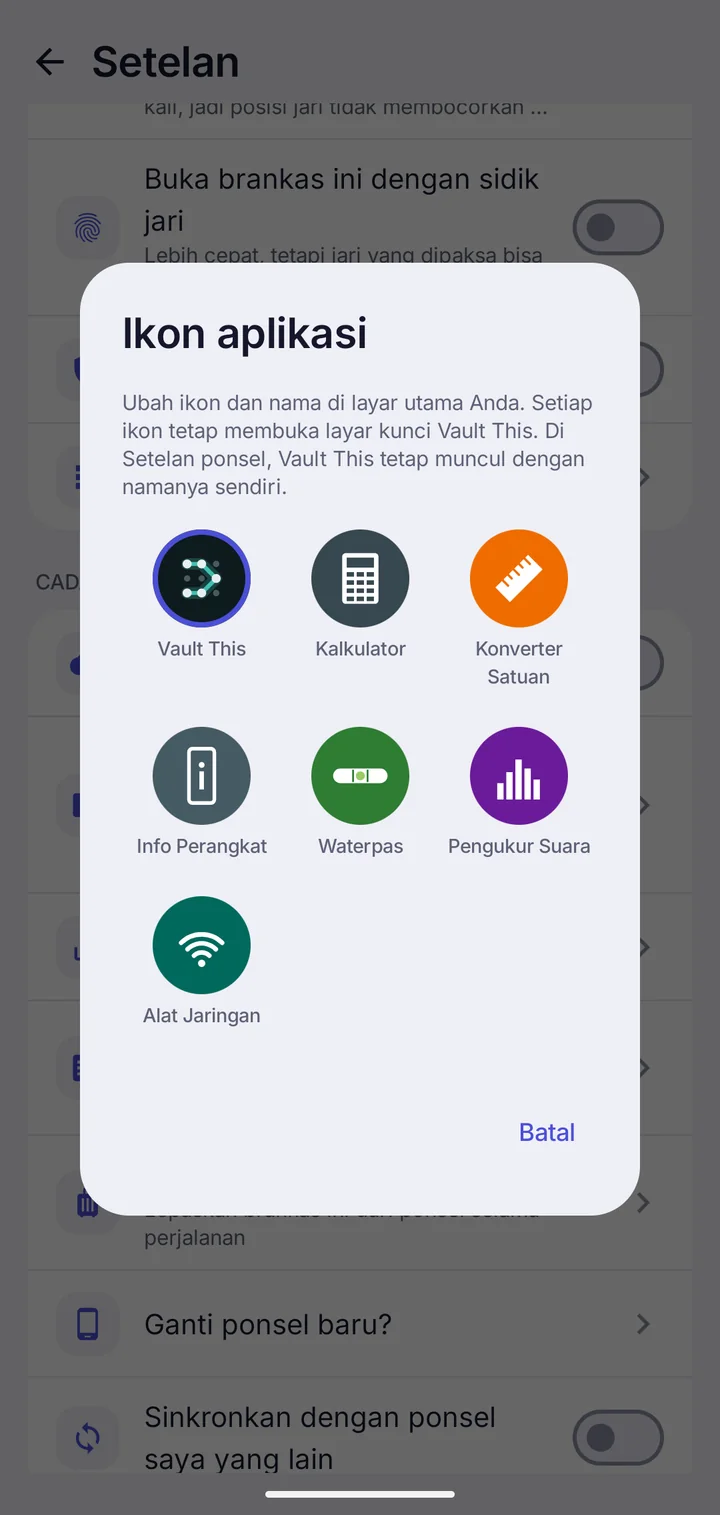 Memilih ikon penyamaran
