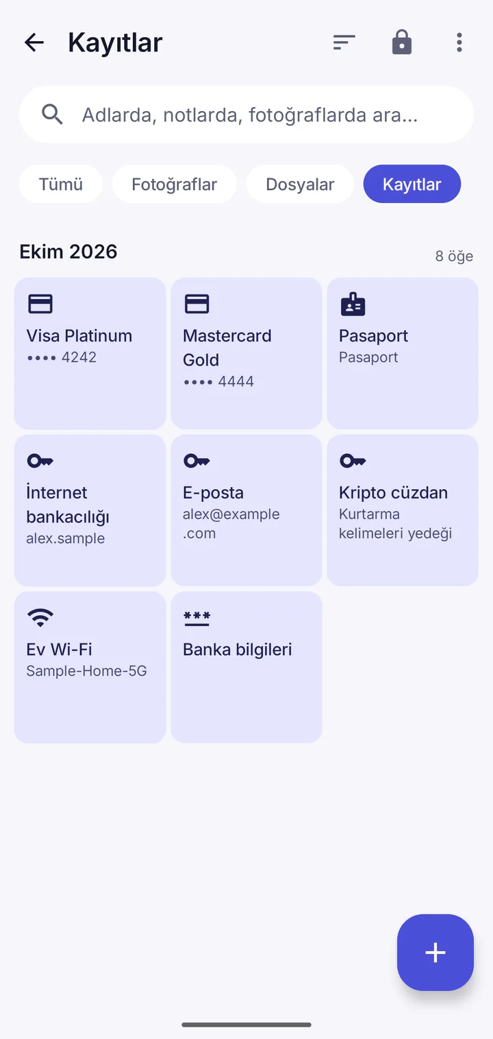 Kasaya kaydedilmiş banka kartları, şifreler ve bir pasaport
