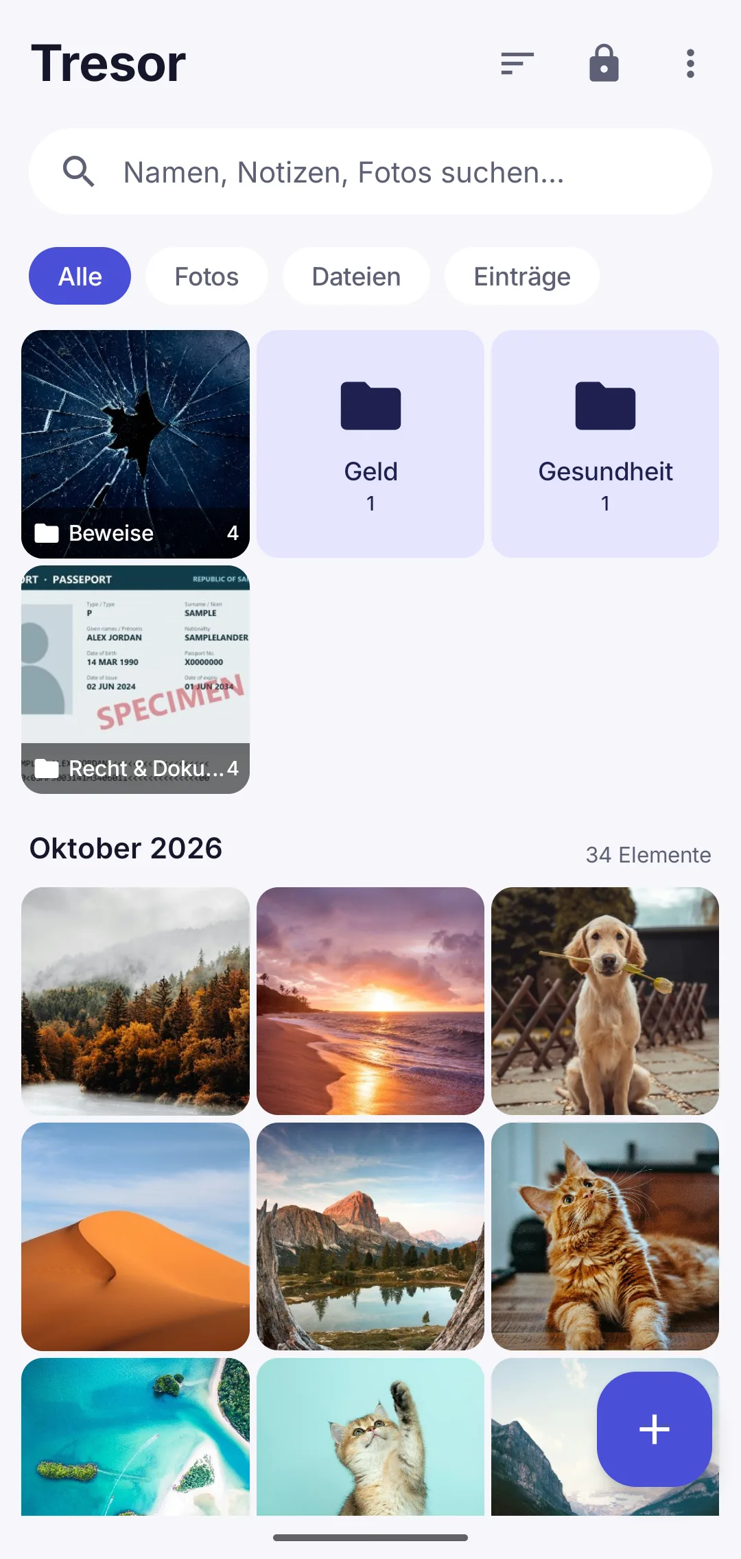 Ein geöffneter Tresor mit Ordnern und Fotos