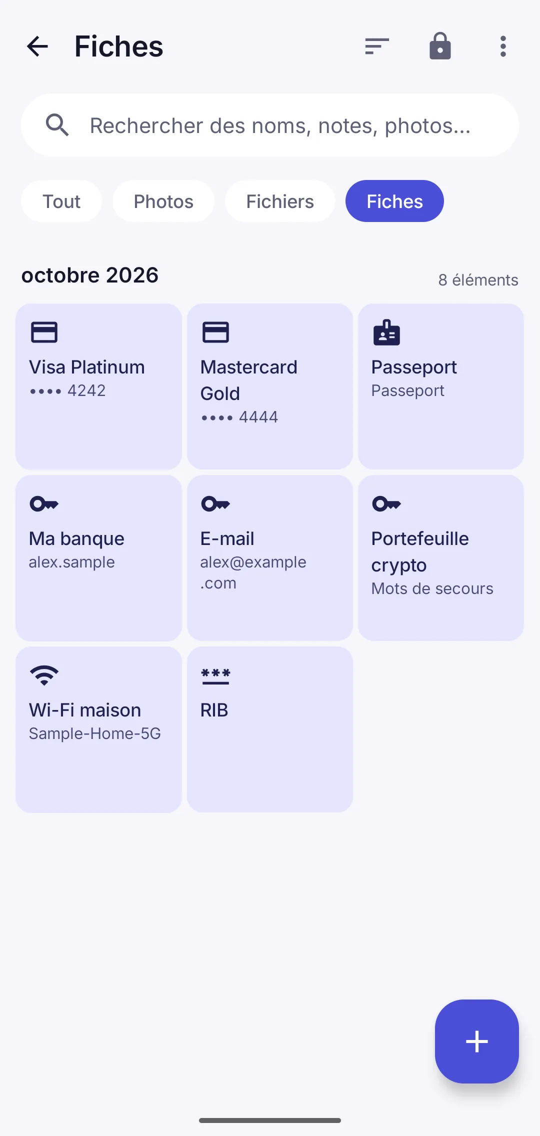Cartes bancaires et mots de passe enregistrés dans le coffre