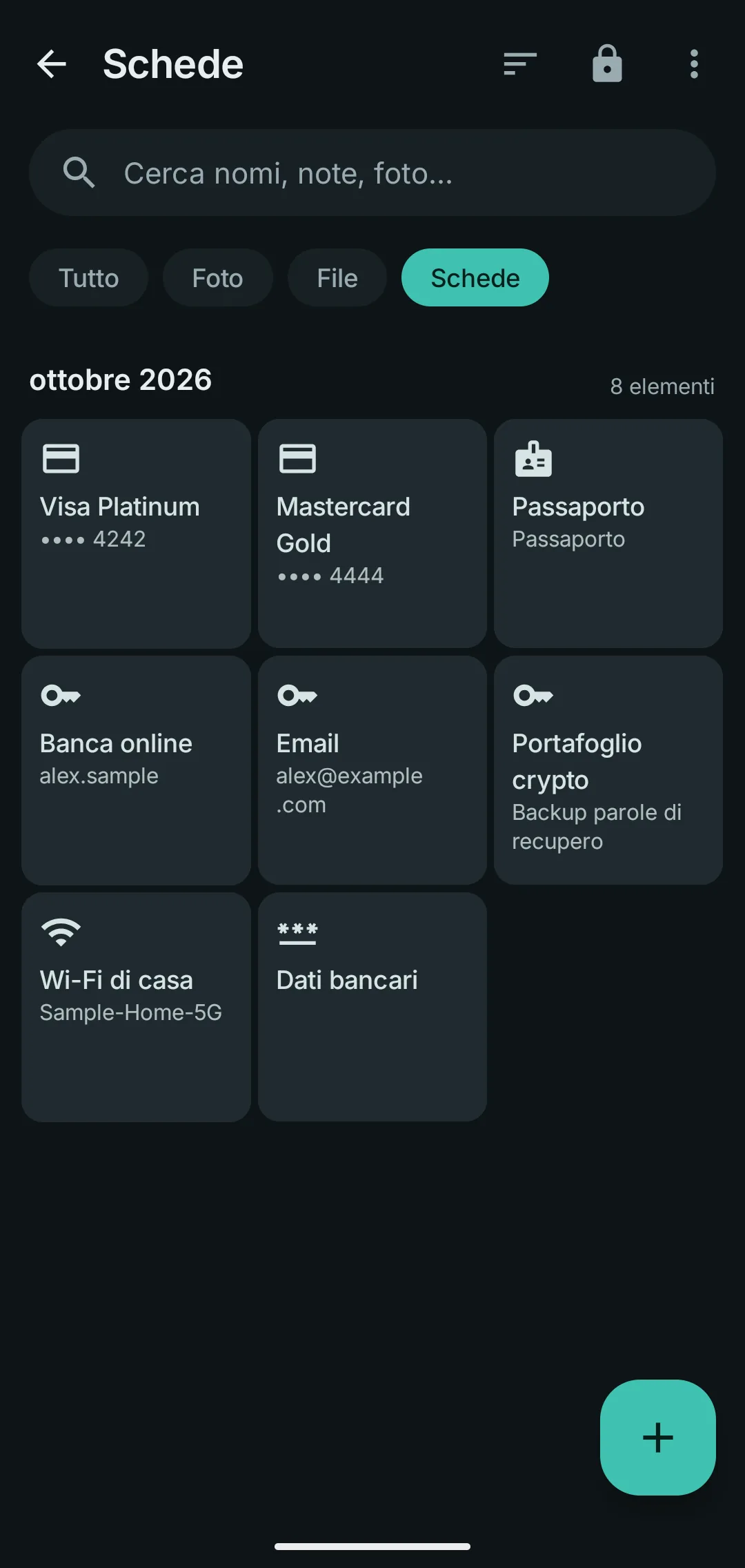 Carte bancarie e password salvate nella cassaforte