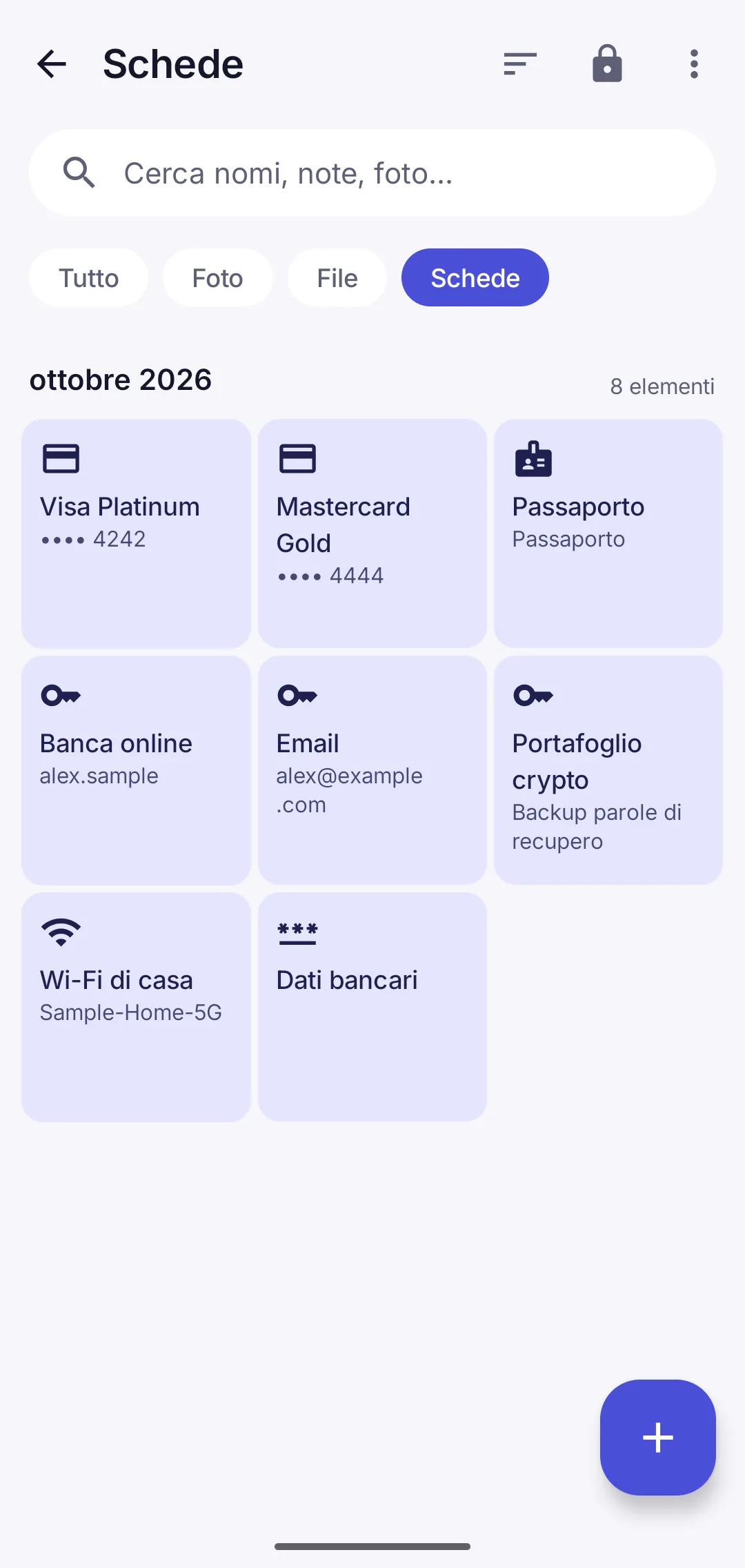 Carte bancarie e password salvate nella cassaforte